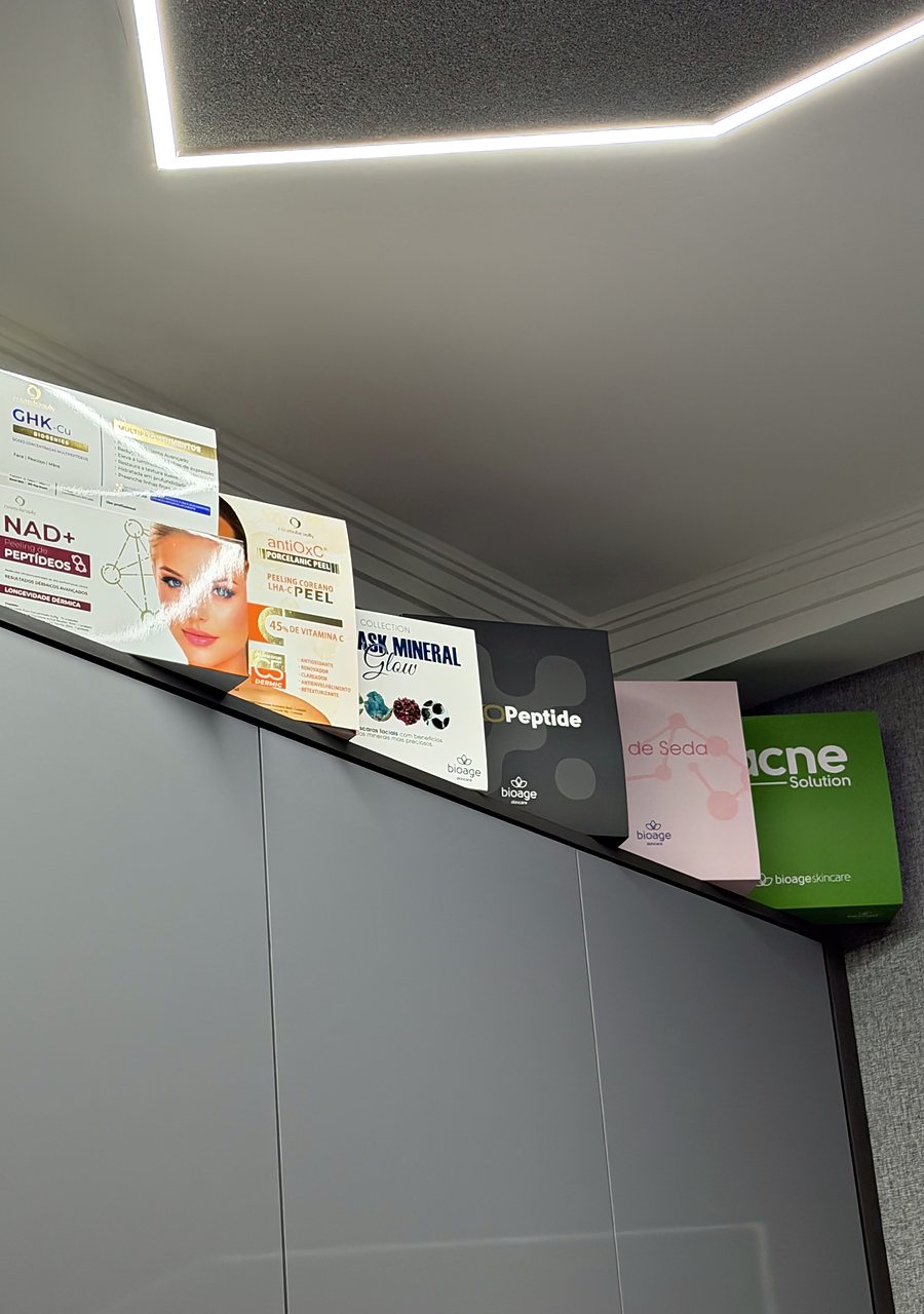 Linhas de produtos e ativos utilizados nos protocolos da clínica.
